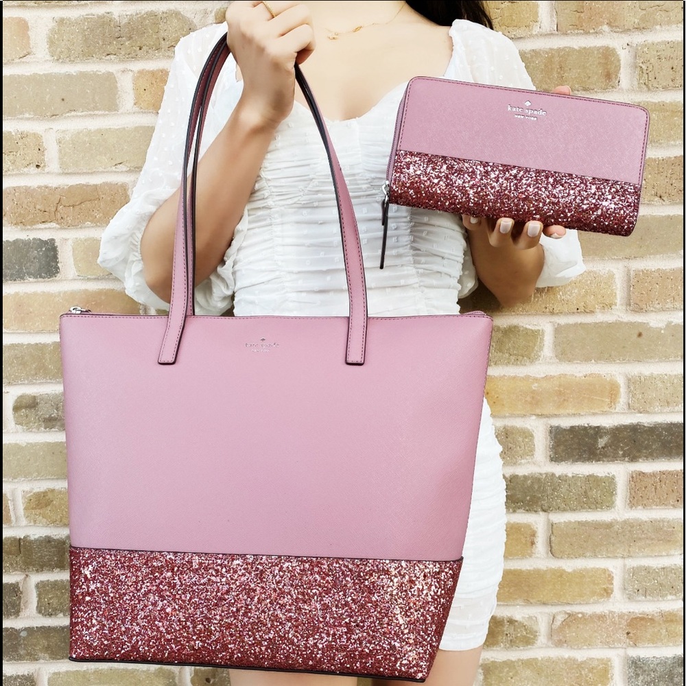 Bundle💕Kate Spade Large Penny Tote Glitter + Wallet - Picture 2 of 12